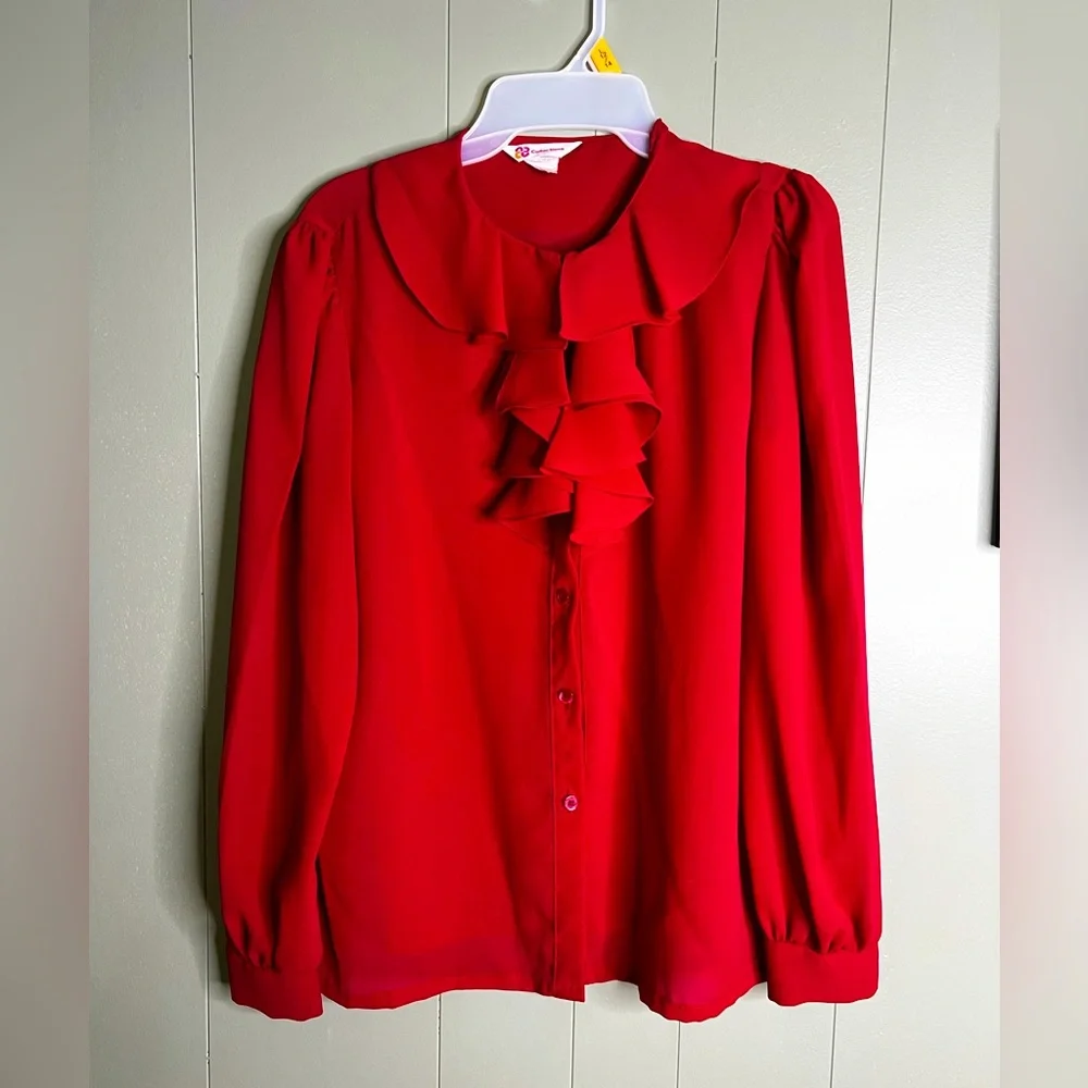 Women's Red Ruffle Front Blouse - Picture 1 of 7